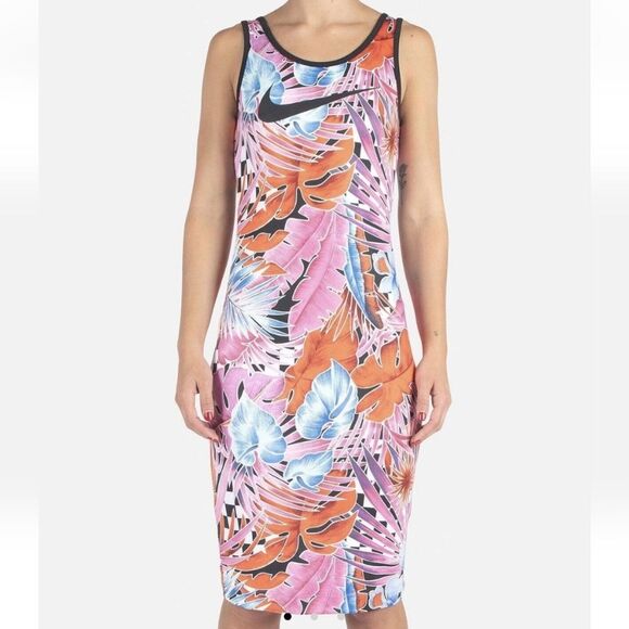 Nike Nsw Hyper Femme Hawaii Tropical Pring Midi Dress Women's Size XS - Picture 1 of 7